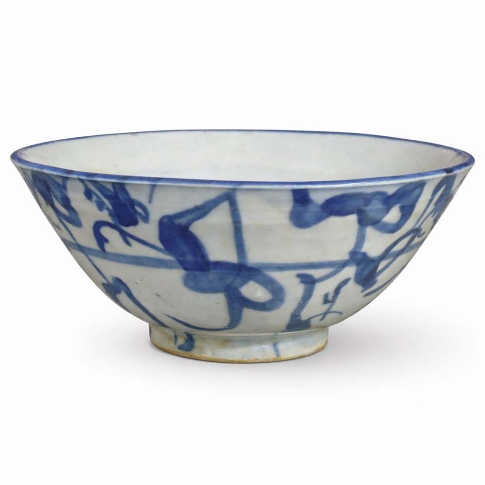 Antique Chinese Blue & White Porcelain Bowl – Late Qing, Jiajing Mark